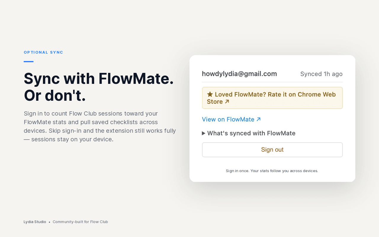 FlowMate for Flow Club - Optional sync with FlowMate