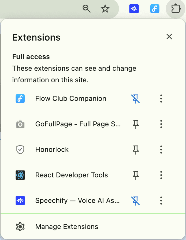 How to pin Flow Club Companion extension in Chrome